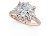 Rose gold Cushion Halo Diamond Ring with Pavé Band and Prong Setting_38