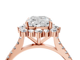 Rose gold Cushion Halo Diamond Ring with Pavé Band and Prong Setting_41
