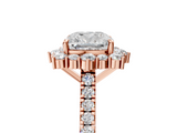 Rose gold Cushion Halo Diamond Ring with Pavé Band and Prong Setting_42