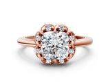 Rose gold Cushion Halo Diamond Ring with Round Cluster Setting, Solitaire Band, and Four-Prong Setting_49
