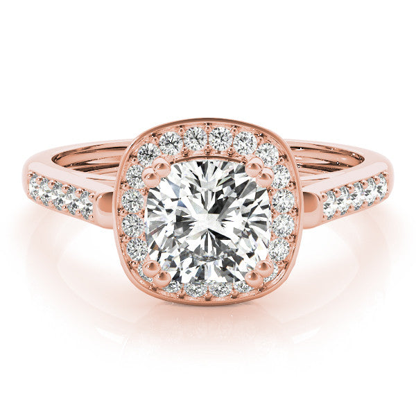 Rose gold Cushion Halo Diamond Ring with Split Shank and Four-Prong Setting 1
