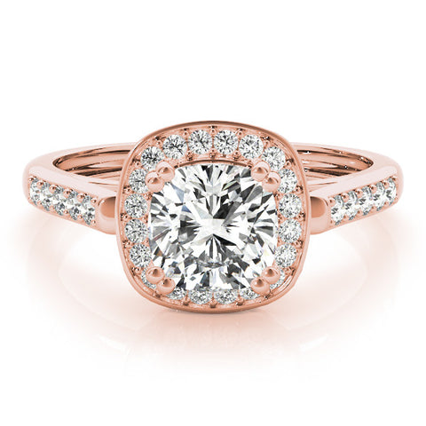 Rose gold Cushion Halo Diamond Ring with Split Shank and Four-Prong Setting 1
