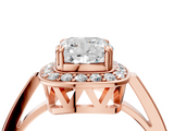 Rose gold Cushion Halo Diamond Ring with Split Shank and Four-Prong Setting_67