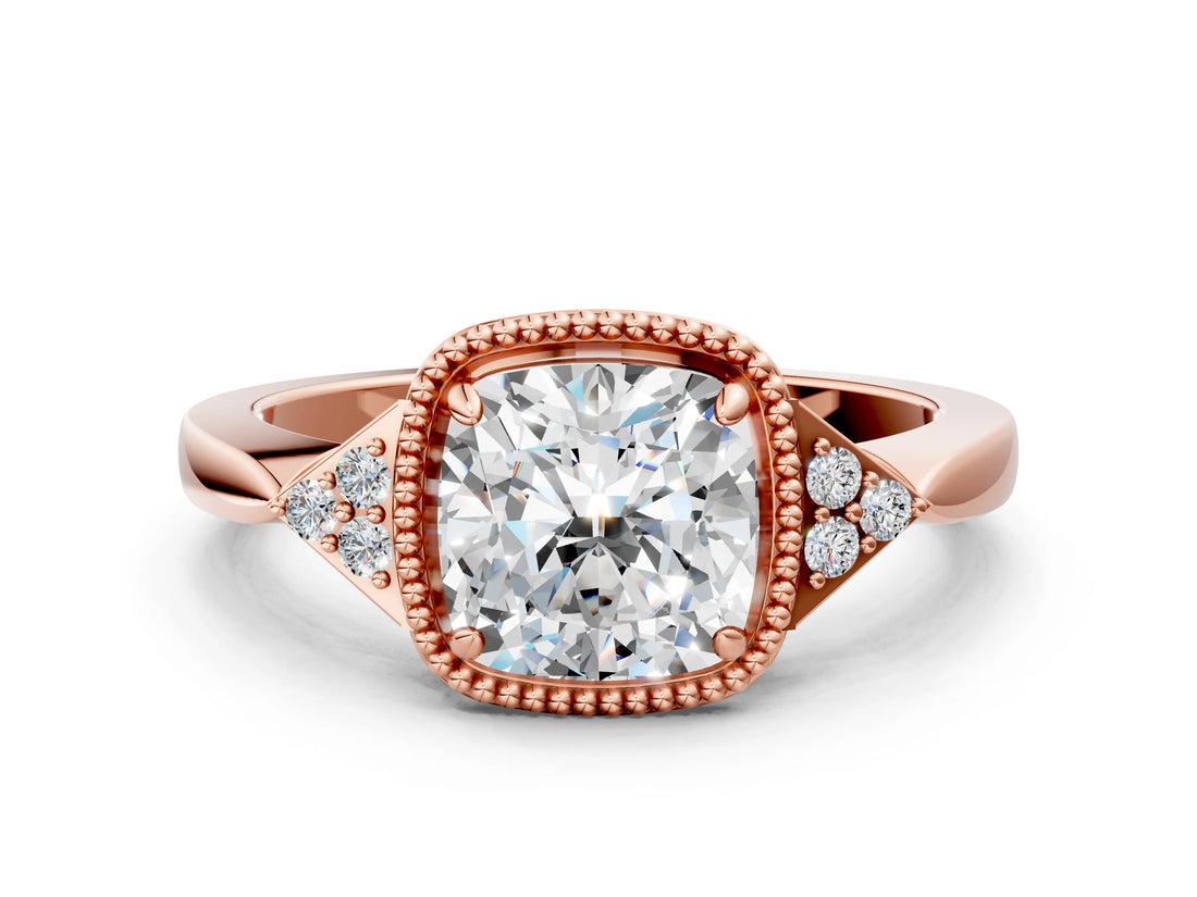 Rose gold Cushion Halo Diamond Ring with Tapered Band and Four-Prong Setting_3