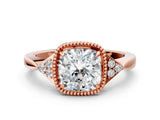 Rose gold Cushion Halo Diamond Ring with Tapered Band and Four-Prong Setting_3