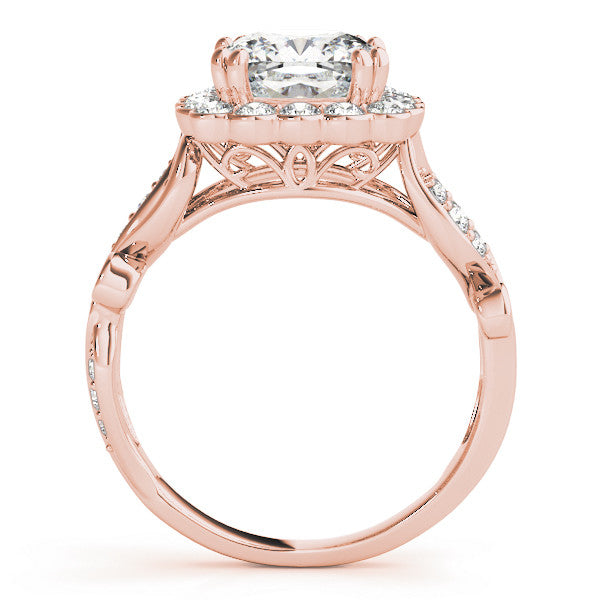 Rose gold Cushion Halo Diamond Ring with Vintage Split Shank and Four-Prong Setting 2