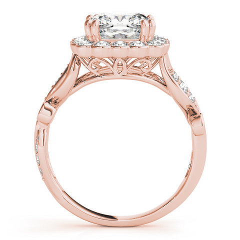 Rose gold Cushion Halo Diamond Ring with Vintage Split Shank and Four-Prong Setting 2