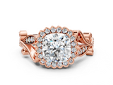 Rose gold Cushion Halo Diamond Ring with Vintage Split Shank and Four-Prong Setting_23