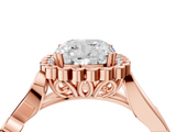 Rose gold Cushion Halo Diamond Ring with Vintage Split Shank and Four-Prong Setting_27
