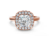 Rose gold Cushion Halo Diamond Solitaire with Pavé Band and Four-Prong Setting_85