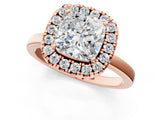 Rose gold Cushion Halo Diamond Solitaire with Pavé Band and Four-Prong Setting_86