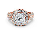 Rose gold Cushion Halo Diamond Split Shank Engagement Ring with Prong Setting_27