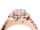 Rose gold Cushion Halo Diamond Split Shank Engagement Ring with Prong Setting_31