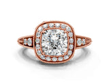Rose gold Cushion Halo Diamond Split Shank Ring with Milgrain Detail_49