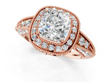 Rose gold Cushion Halo Diamond Split Shank Ring with Milgrain Detail_50