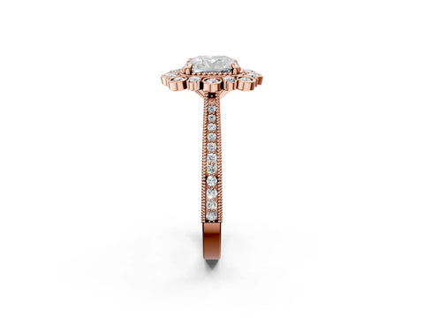 Rose gold Cushion Halo Milgrain Pave Diamond Ring with Four-Prong Setting 2