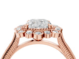 Rose gold Cushion Halo Milgrain Pave Diamond Ring with Four-Prong Setting 4