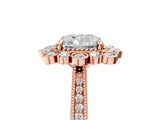 Rose gold Cushion Halo Milgrain Pave Diamond Ring with Four-Prong Setting 5