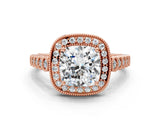 Rose gold Cushion Halo Milgrain Solitaire with Bezel Set Side Stones and Pave Band_31
