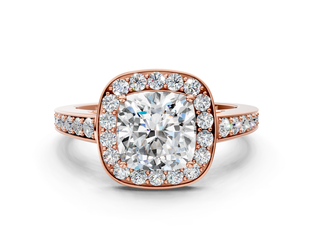Rose gold Cushion Halo Pavé Diamond Engagement Ring with Bezel Setting_20