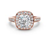 Rose gold Cushion Halo Pavé Diamond Engagement Ring with Bezel Setting_20