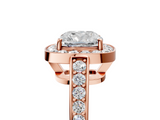 Rose gold Cushion Halo Pavé Diamond Engagement Ring with Bezel Setting_25