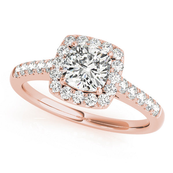 Rose gold Cushion Halo Pavé Diamond Engagement Ring with Four-Prong Setting