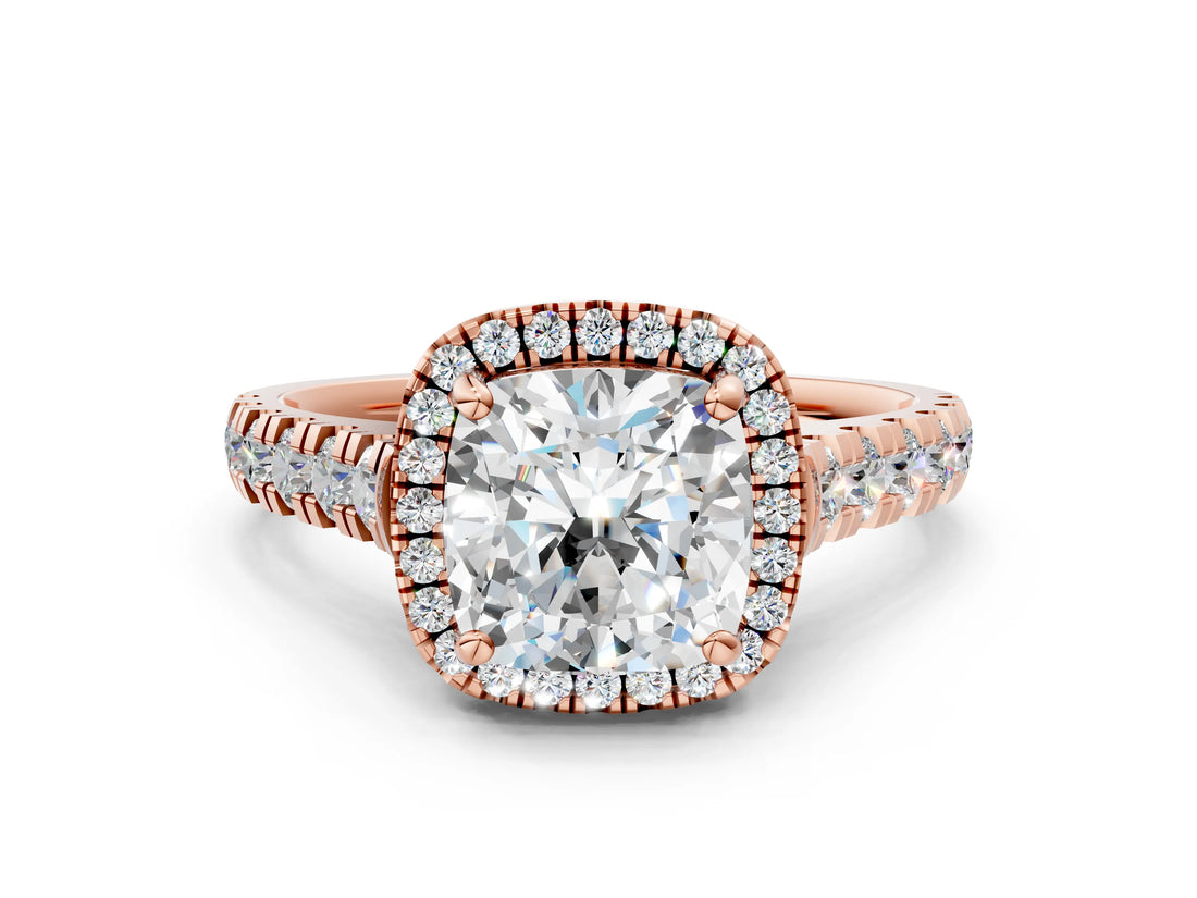 Rose gold Cushion Halo Pavé Diamond Engagement Ring with Four-Prong Setting_27
