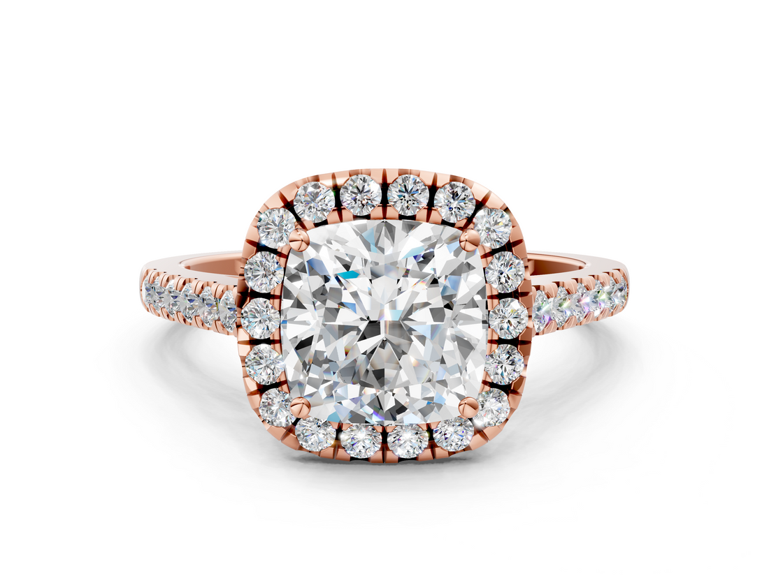Rose gold Cushion Halo Pavé Diamond Engagement Ring with Four-Prong Setting_6