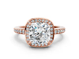 Rose gold Cushion Halo Pave Band Solitaire Ring with Prong Setting_65