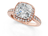 Rose gold Cushion Halo Pave Band Solitaire Ring with Prong Setting_66