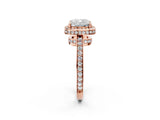 Rose gold Cushion Halo Pave Band Solitaire Ring with Prong Setting_67