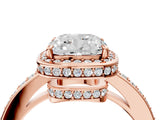 Rose gold Cushion Halo Pave Band Solitaire Ring with Prong Setting_69