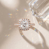Rose gold Cushion Halo Pave Diamond Engagement Ring with Four-Prong Setting_15
