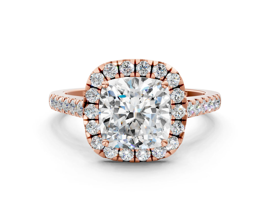 Rose gold Cushion Halo Pave Diamond Engagement Ring with Four-Prong Setting_7