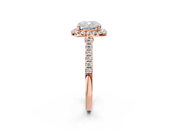 Rose gold Cushion Halo Pave Diamond Engagement Ring with Four-Prong Setting