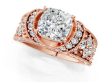Rose gold Cushion Halo Pave Diamond Engagement Ring with Milgrain Detailing_50