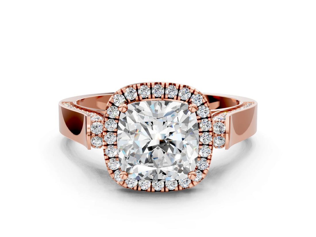 Rose gold Cushion Halo Pave Split Shank Prong Setting Ring_26