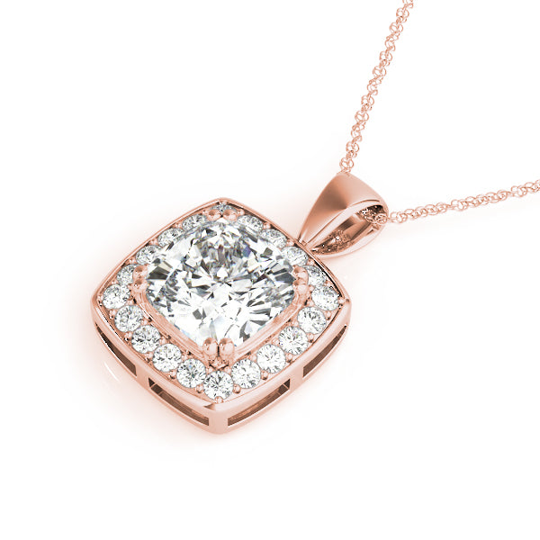 Rose gold Cushion Halo Pendant with Round Diamond and Four-Prong Setting 1