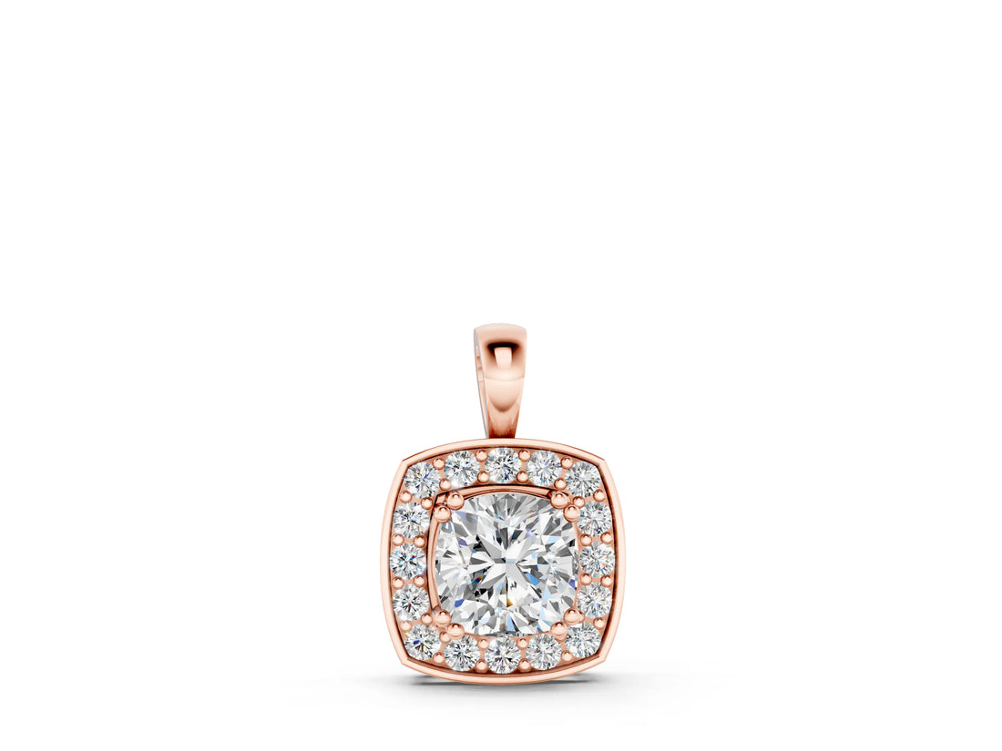 Rose gold Cushion Halo Pendant with Round Diamond and Four-Prong Setting_4