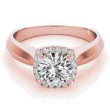 Rose gold Cushion Halo Round Brilliant Solitaire Ring with Tapered Band and Four-Prong Setting 1