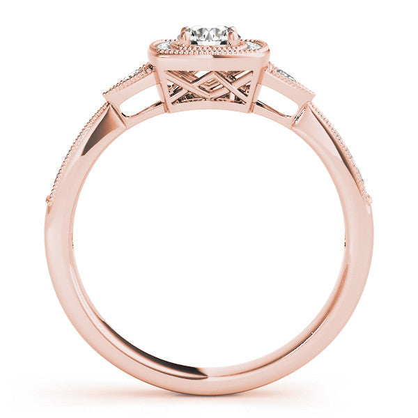 Rose gold Cushion Halo Round Diamond Milgrain Pave Engagement Ring 2