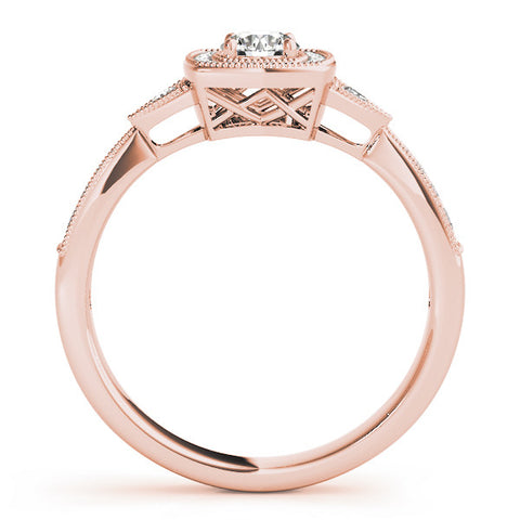 Rose gold Cushion Halo Round Diamond Milgrain Pave Engagement Ring 2