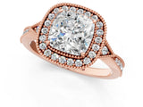 Rose gold Cushion Halo Round Diamond Milgrain Pave Engagement Ring_10