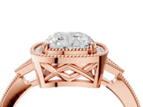 Rose gold Cushion Halo Round Diamond Milgrain Pave Engagement Ring_13