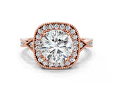 Rose gold Cushion Halo Round Diamond Milgrain Pave Engagement Ring_13
