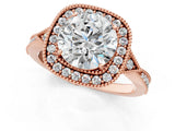 Rose gold Cushion Halo Round Diamond Milgrain Pave Engagement Ring_14