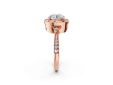 Rose gold Cushion Halo Round Diamond Milgrain Pave Engagement Ring_15