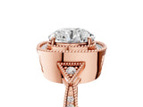Rose gold Cushion Halo Round Diamond Milgrain Pave Engagement Ring_18