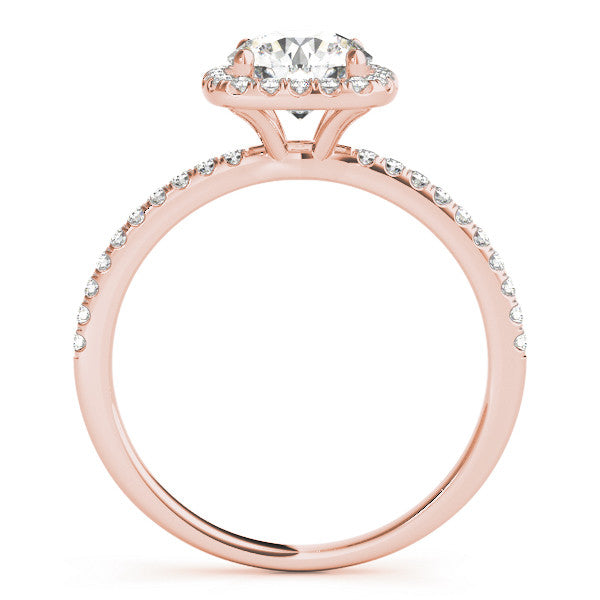 Rose gold Cushion Halo Round Diamond Pavé Band Four-Prong Ring 2